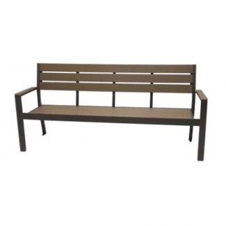 8772100-02 Durango Aluminum and Faux Teak Commercial Restaurant Hospitality Dining Outdoor 23Dx77.5Wx35W bench with arms